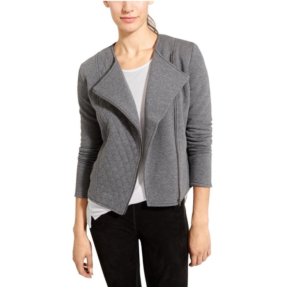 Athleta Belvedere Moto Jacket Gray Quilted Asymmetric Zip Knit SZ Medium